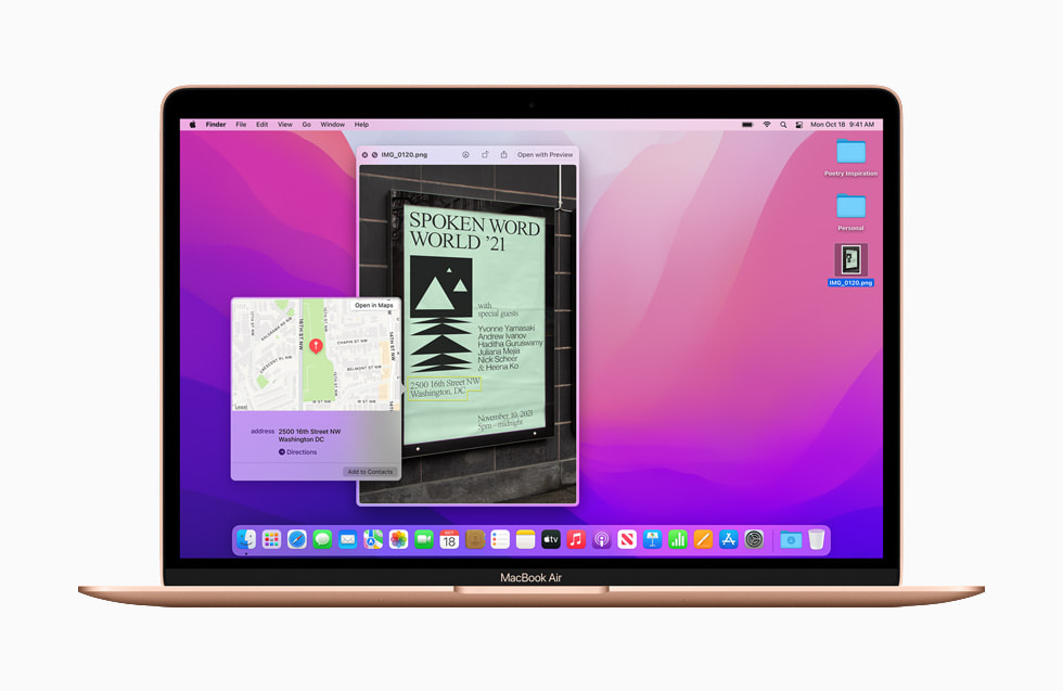 macOS Monterey’deki yeni ak?ll? ?zellikler Canl? Metin ve G?rsel Arama ile MacBook Air ekran?ndaki bir g?rsel hakk?nda bilgi ediniliyor.
