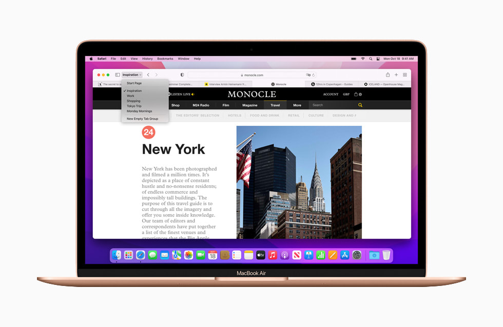 macOS Monterey’deki Safari uygulamas?n?n Sekme Gruplar? MacBook Air’de g?steriliyor.
