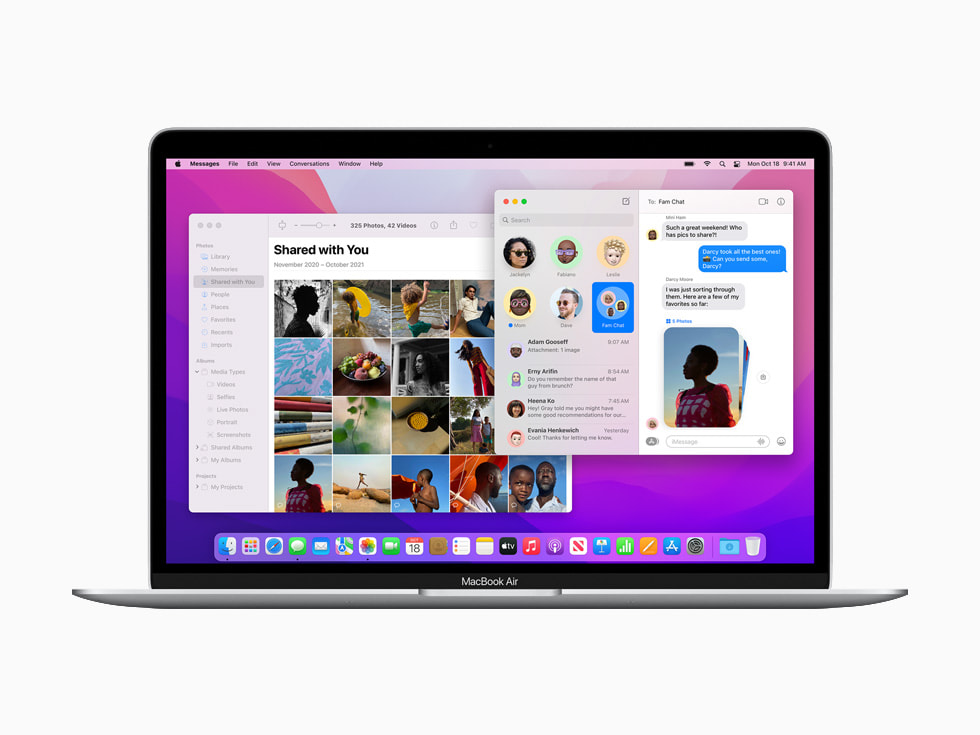 macOS Monterey’deki Sizinle Payla??lanlar ?zelli?i kullan?larak MacBook Air’de Mesajlar uygulamas? üzerinden ortam payla??l?yor.