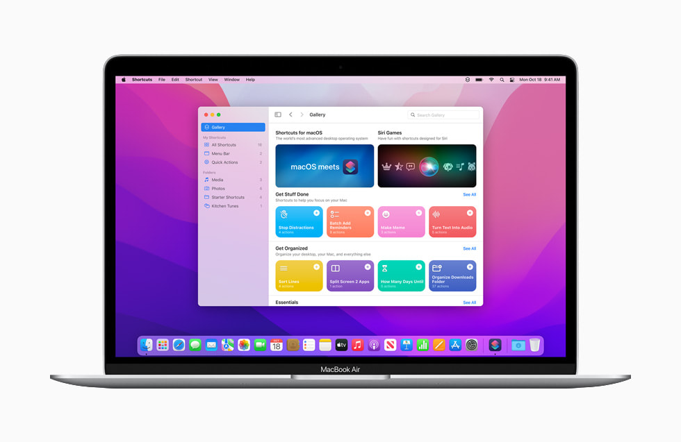 macOS Monterey’deki Kestirmeler MacBook Air’de g?steriliyor.