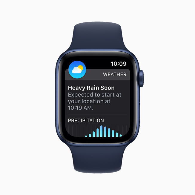 Apple Watch Series 6 ekran?nda Hava Durumu uygulamas?ndan gelen Bir Saat Sonra Ya??? uyar?s? g?steriliyor.