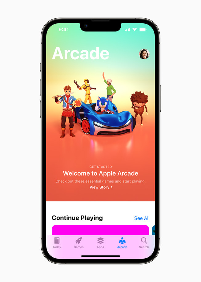 Apple Arcade displayed on iPhone 13 Pro.
