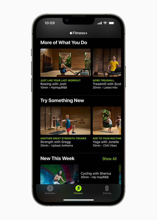 Apple Fitness+ displayed on iPhone 13 Pro.