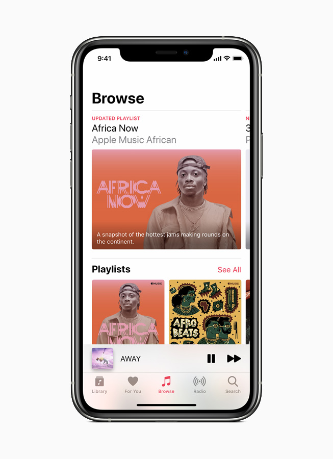 iPhone’da Apple Music ?alma listesi Africa Now g?rüntüleniyor. 