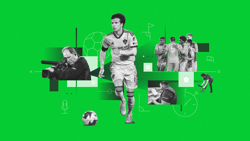 Le MLS Season?Pass dans l’app Apple?TV avec le club Los?Angeles?FC affiché sur un téléviseur connecté, un iPad?Pro et un iPhone?14?Pro.