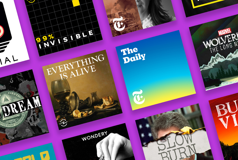 Podcast kapaklar?ndan olu?an kolaj.