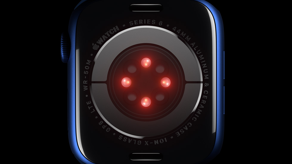 Apple Watch Series 6 的水晶玻璃錶背。