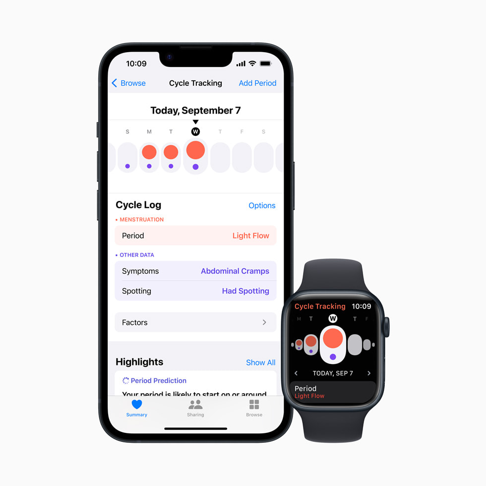 B?n ghi chu k? trong tính n?ng Theo D?i Chu K? hi?n th? trên iPhone và Apple Watch.
