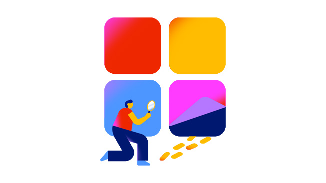 Apple’?n App Store’da doland?r?c?l??a son vermek i?in ald??? ?nlemleri vurgulayan, büyüte?le ayak izlerini takip eden bir figür.
