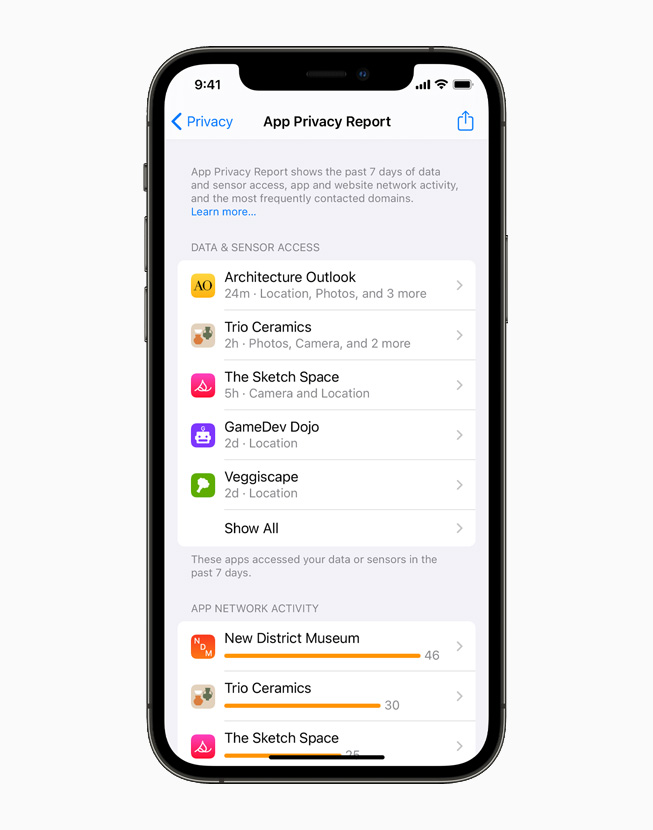 iPhone 12 Pro’da Uygulama Gizlilik Raporu g?steriliyor.