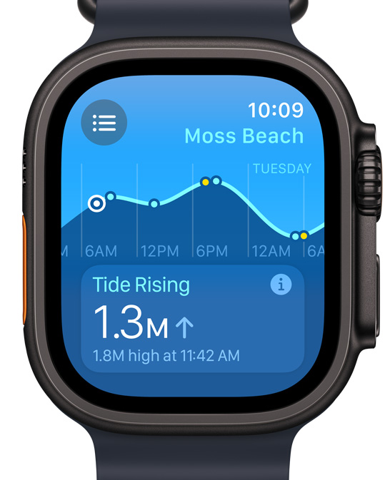 Apple Watch Ultra wy?wietlaj?cy na ekranie now? apk? P?ywy.