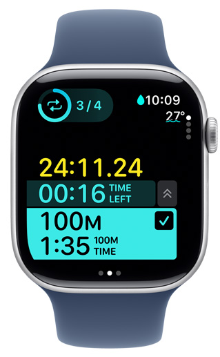 Ekran Apple?Watch wy?wietla czas spersonalizowanego treningu basenowego