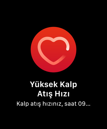 Yüksek Kalp At?? H?z? Bildirimleri’nin Kullan?c? Arayüzünde, “Kalp at?? h?z?n?z, saat 09:59 itibar?yla 10 dakika boyunca hareketsiz g?ründü?ünüz s?rada 120 v/dk. üzerine ??kt?.” yaz?yor.