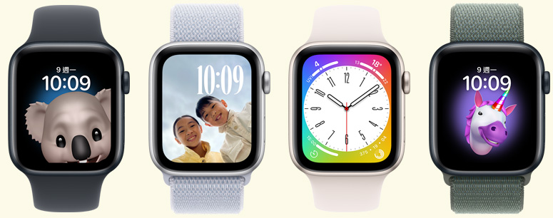 多隻 Apple Watch，各自展示有趣又好玩的錶面。