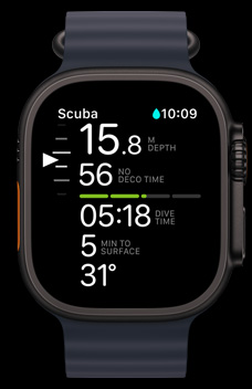 Apple Watch Ultra 2 顯示 Oceanic+ app 的畫面。