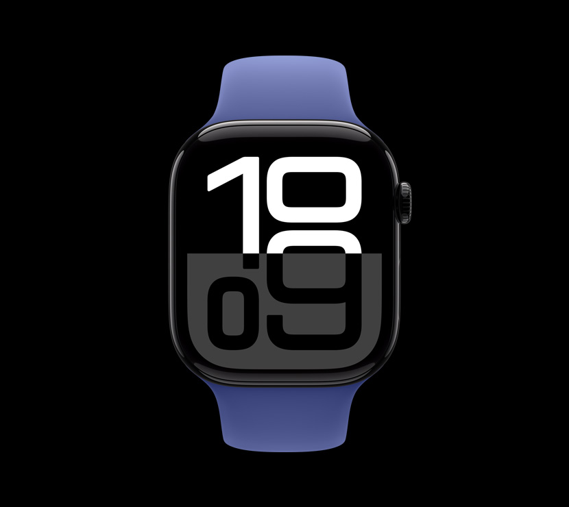 A front view of the Jet Black aluminum finish on Apple?Watch Series?10.