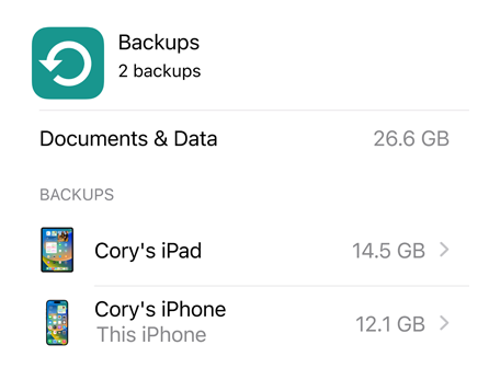 Ekran przedstawiaj?cy informacj? o ilo?ci danych z backupu w iCloud