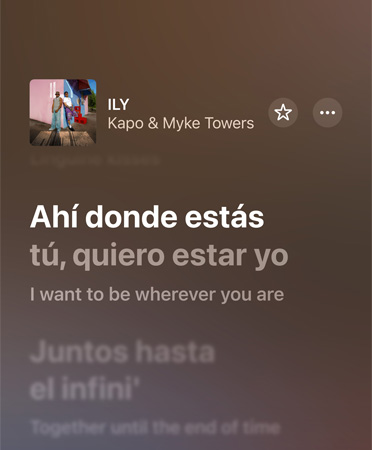 B?n D?ch L?i Bài Hát c?a bài hát ILY do Kapo & Myke Towers trình bày, t? ti?ng Tay Ban Nha sang ti?ng Anh, ?ang phát trên Apple Music