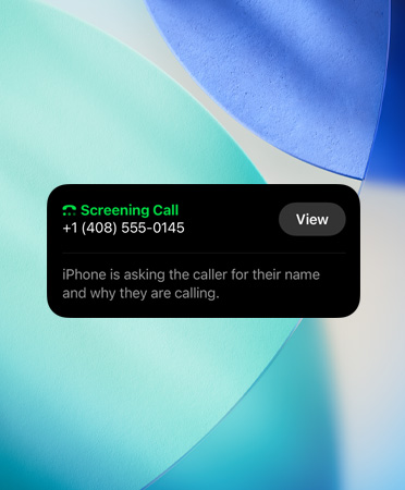 Un widget d’app iPhone présente la fonctionnalité de filtrage lors d’un appel entrant, nouveau fond d’écran OS en arrière-plan