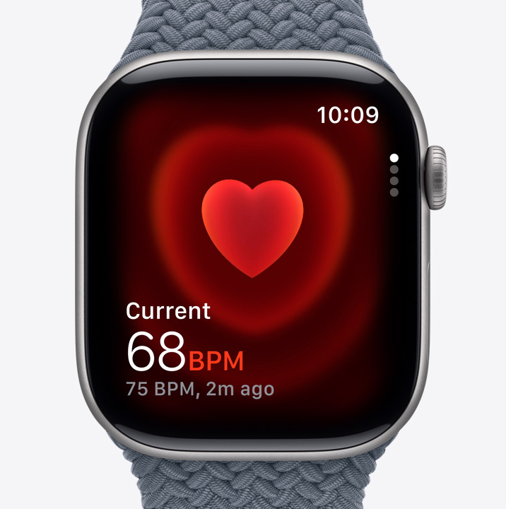 Apple Watch Series 11, asztroszürke alumíniumtok, Pulzusszám app, aktuális pulzus