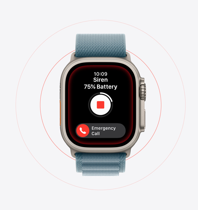 Apple Watch Ultra 3, natúr szín? titántok, Sziréna aktiválva, Segélyhívás gomb