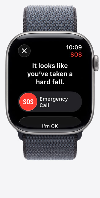 Apple Watch Series 11, aluminum case, space gray color, crash detection alert, emergency call option, Sport Loop, purple fog color